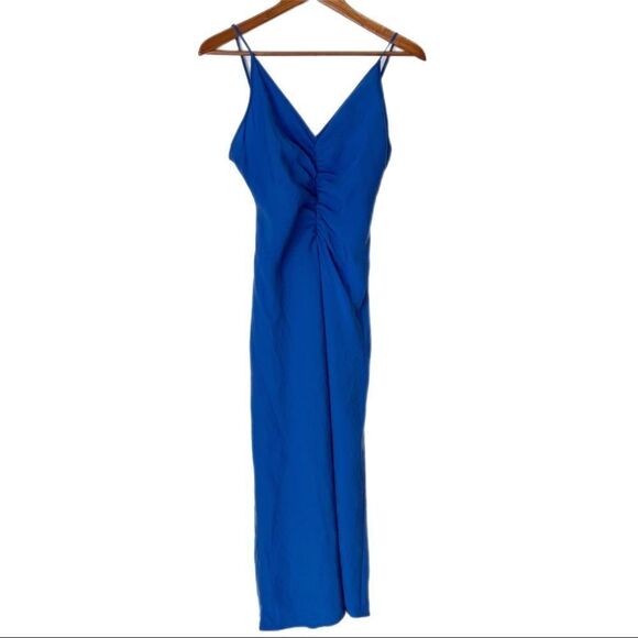 Zara Blue Slip Dress With Ruching - Picture 2 of 10